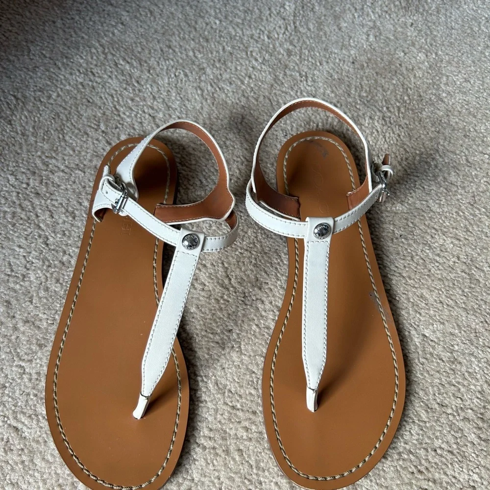 Coach White and Tan Leather Sandals - Picture 1 of 4